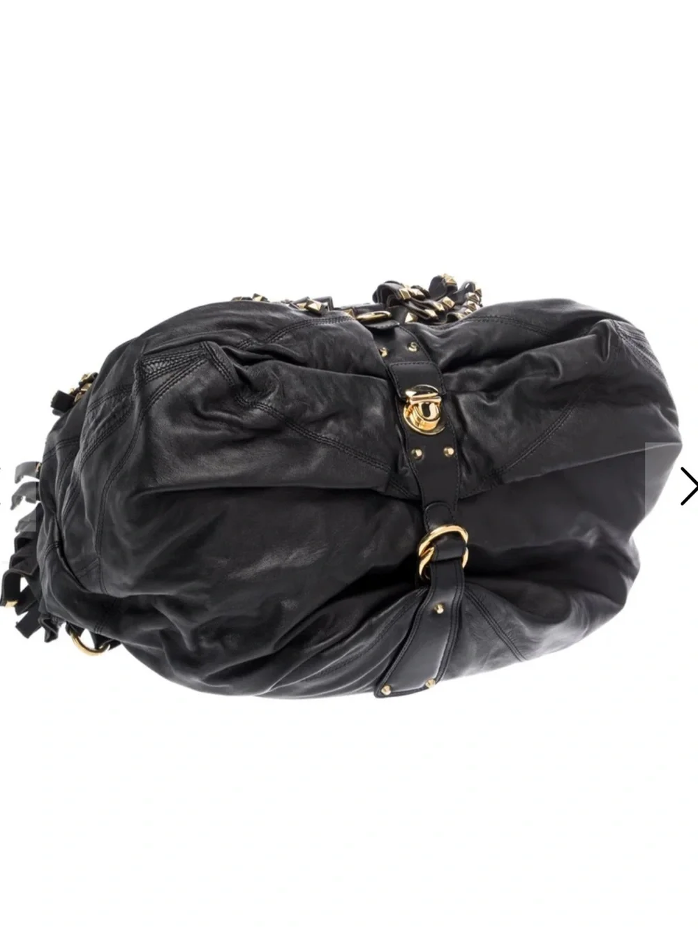 ROBERTO CAVALLI Fringed and Studded Soft XL Leather Black Hobo! Rare! Like New!